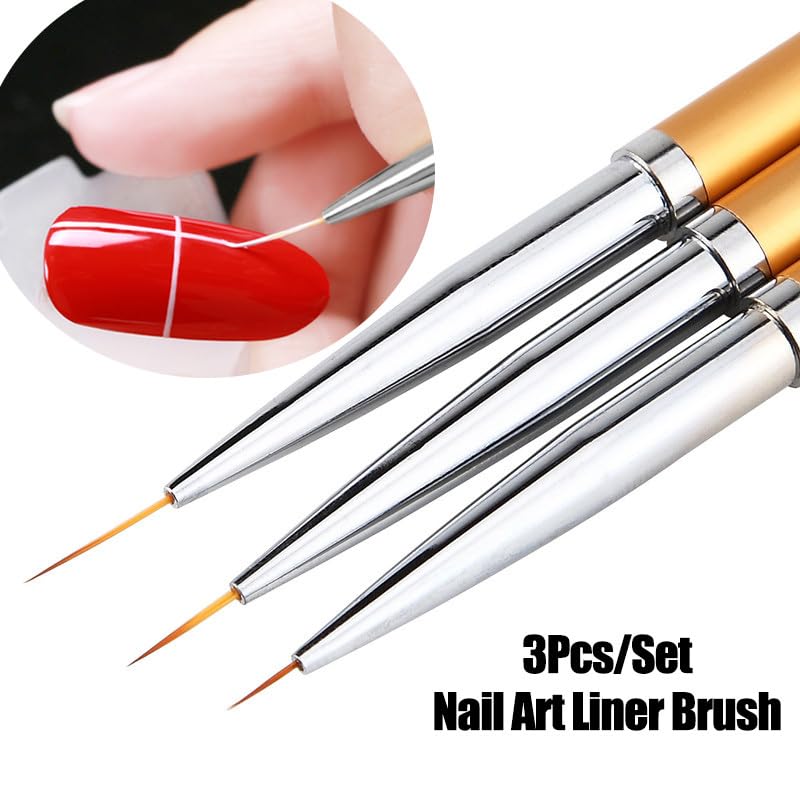 3 Pcs Metal Round Top Nail Art Gel Extension Builder Painting Liner Brushes Drawing Flower Petal Pen Kit — view 2