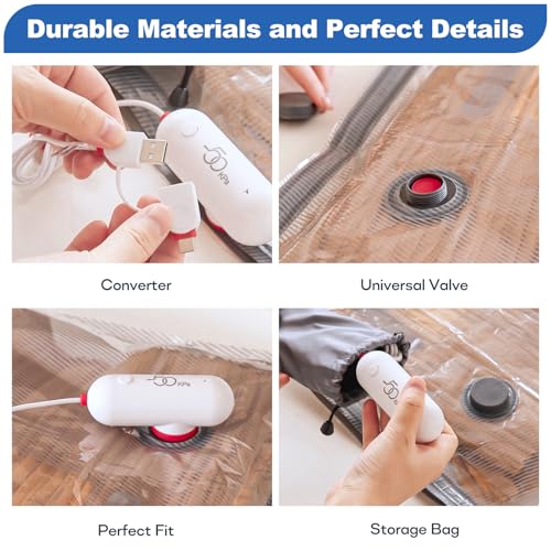 Vacbird Vakuumbeutel für Kleidung mit USB Elektropumpe, 15 Stück Kleidersack (5x 40*40cm / 5x 40*50cm / 5x 40*60cm ) Wiederverwendbar Vakuumierbeutel reise, Kleiderbeutel Rucksack, Travel Essentials