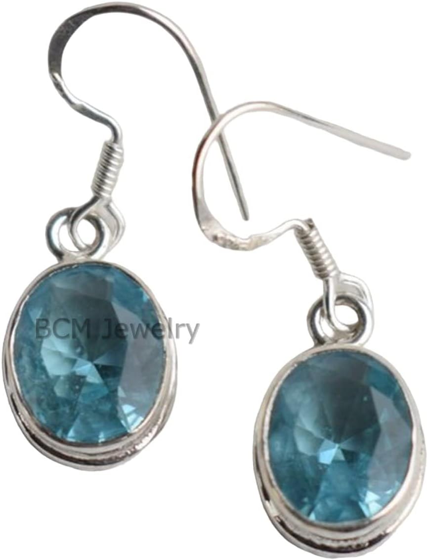 BCM JewelryFine Sterling Silver Earrings For Womens, November Birthstone, Bridesmaid Gift Earrings, Blue Topaz, Gemstone Earrings, Christmas Gift For Her