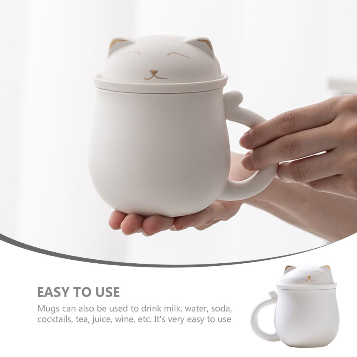 Artibetter Grosse Tasse à Café avec Infuseur et Couvercle en Céramique Blanche 350ml pour Bureau et Protection de Bureau