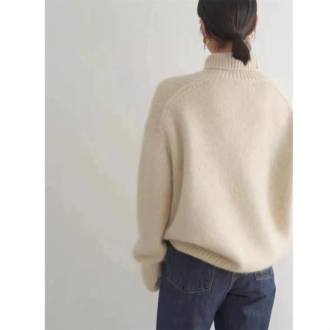 Haitpant Maglione da donna in cashmere a collo alto pesante autunno inverno allentato a maniche lunghe in lana