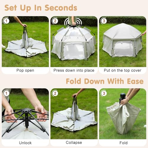 Image of Pop Up Playpen for Baby, Portable Playpen for Babies and Toddlers with Removable Sun-Shades& 2 Side UV Covers, Lightweight Outdoor Baby Play-Pen for Beach Home with Travel Bag, Beige