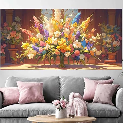 Diamond painting adulte fleur 70x140cm anti-stress : grand kit de peinture diamant pour débutant