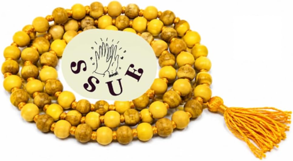 SSUE Haldi Mala Baglamukhi Mala Turmeric (Haldi) Mala 108+1 Beads Turmeric Rosary Prayer 6mm Beads Mala for Meditation Pooja Worship Positive Energy Unisex Adult Gift