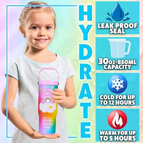 Image of Get Trend Care Bears Tumbler with Straw 30oz Kids Teens Insulated Cup with Lid Handle Travel Mug Cups with Lids for School Sports Gifts for Kids (Multi Care Bears)