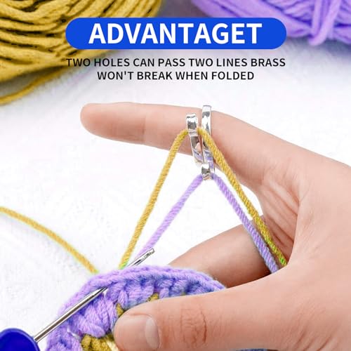 Pacote com 4 anéis de crochê de tricô ajustável guia de fio aberto de metal para liberação de dor no