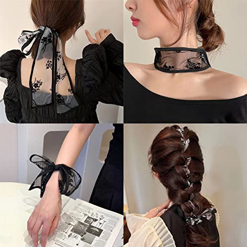 Rainflowwer 2Pcs Lace Headband Head Hair Scarf, Embroidered Lace Neck Scarf, Handbag Handle Fashion Scarf Neckerchief Hair Wrap,Christmas Gifts For Women Girls #TOP3