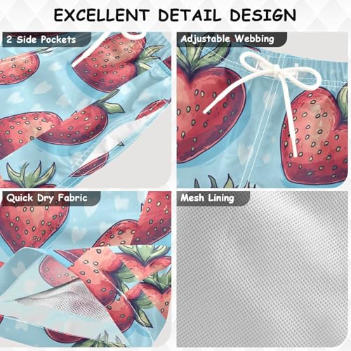 Pigsaly Boys' Swim Board Shorts Blue Love Strawberry Heart Boy's Swim Trunks Kids Swimwear S3