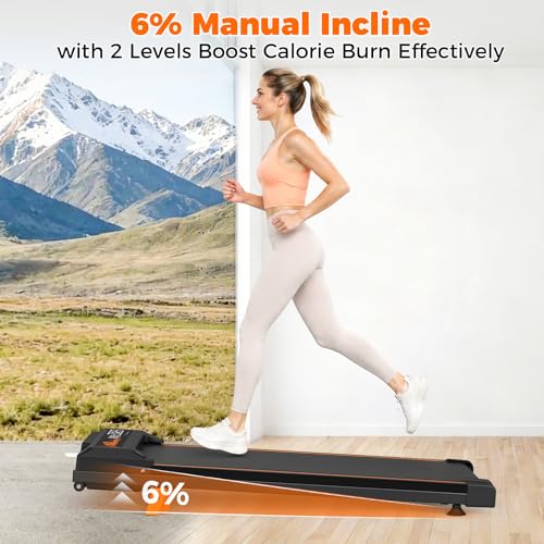 Image of Walking Pad Treadmill for Home Office, Under Desk Treadmill with 2.5HP Quiet Motor, 6% Manual Incline, Remote Control, LED Display, 300 lbs Capacity