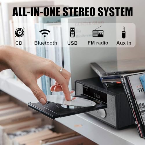 Image of Home CD Stereo Shelf System,100W Hi-Fi Bookshelf Speskers System (with CD Player, FM Radio, Bluetooth 5.3, USB Playback, AUX-in, Headphone Jack, Remote Control, DSP-Tech