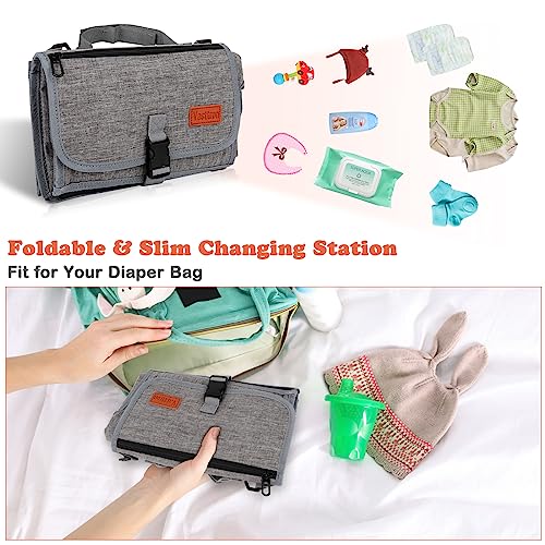 Portable Diaper Changing Pad, Newborn Diaper Changing Pad Baby Changing Pad with Smart Wipes Pocket Waterproof Travel Changing Kit for Girl Boy Baby Shower Gifts (Grey) - Image 6