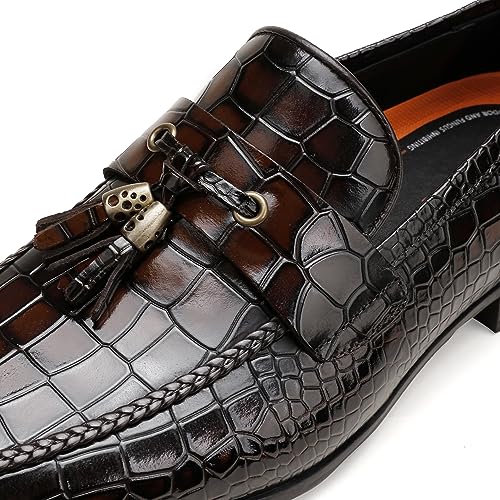 Image of Mens Leather Tassel Loafer, Classic Luxury Smooth Upper Tassel Slip-on Penny Loafer for Mens, Black