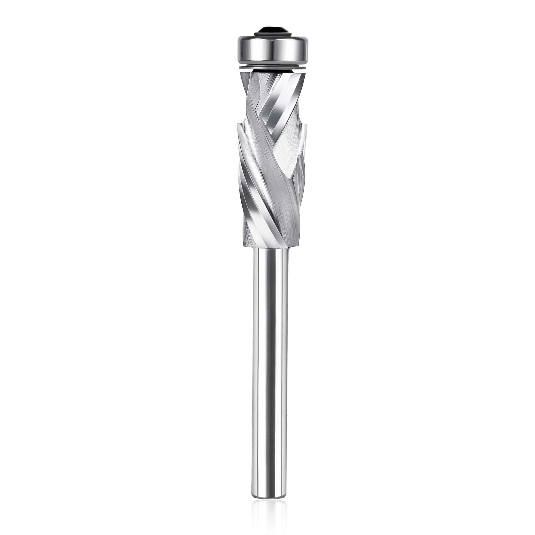 SpeTool UP&Down Compression Spiral Flush Trim Router Bit 1/4 Inch Shank 1/2 Inch Cutting Diameter Extra Long with Bottom Bearing, Solid Carbide
