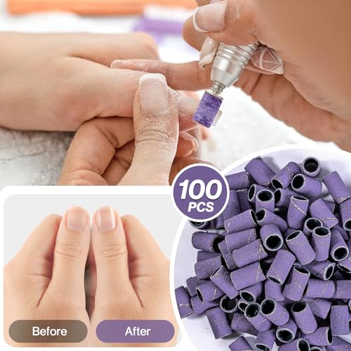 Image of MelodySusie 100 Pcs Nail Drill Bits Sanding Bands for Nail Drill 240 Extreme Fine Grit Nail File Sanding Bands for Acrylic Nails Gel Manicures and Pedicure, Purple