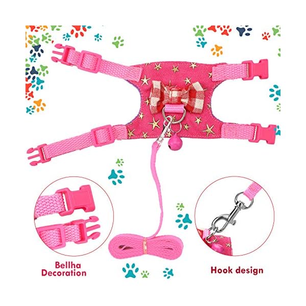 2 pieces small pet harness with bowknot and bell decor, no pulling comfort padded vest guinea pig harness and leash set for ferret, rats, iguana, hamster (black stripe,s) - image 8