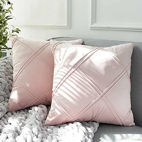 Pack of 2 Velvet Throw Pillow Covers Decorative Pillowcase,Diamond Textured Solid Square Cushion Covers, for Couch/Sofa/Bed/ Living Room/Car, Set of 2 (12”x20”, Pink)