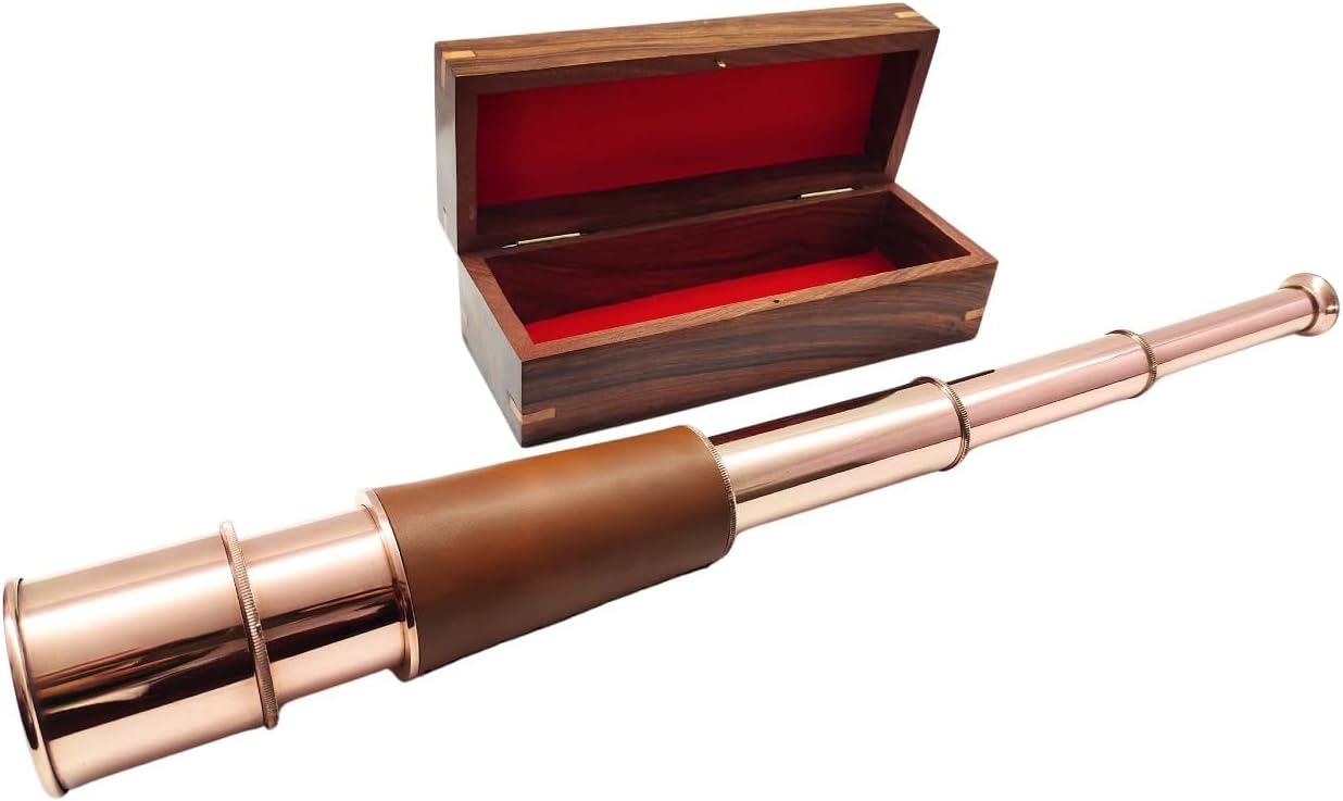 18 Inches Antique Brass Telescope | with Engraved Wooden Box | Copper Finish Handmade Spyglass Telescope | with 15 X Clear Vision | or I Know The Plans I Have for You Vintage Home & Office Decor