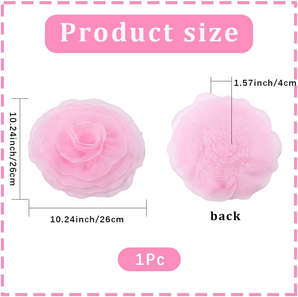 3D Pink Flowers Embroidered Applique Polyester Red Floral Brooch Lace Patches Vintage Multilayer Tulle Fabric Embroidery Appliques for Sewing Making Wedding Dress Decor DIY Craft Supply