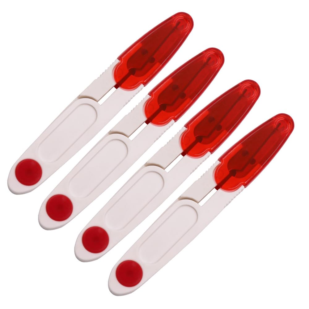 SEIWEI 4PCS Thread Snips Sewing Snippers, Cross Stitch Scissors Plastic Handle Cutters Clippers with Cover for Fishing, Clothes Embroidery Craft (Red)