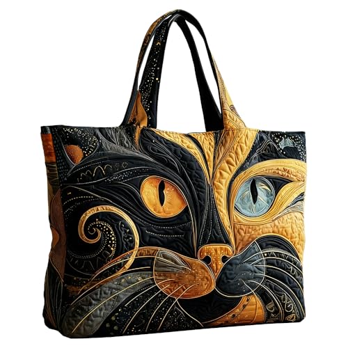 Artistic Cat Eyes Print Quilted Tote Traditional Shoulder Bag Women Daily Handbag For Shopping (3D F)