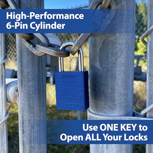 Image of PACLOCK's SR-90A Padlock, 2 inch Tall Hardened Steel Shackle, High Performance 6-Pin Cylinder, Keyed Differently w / 2 Keys, Orange