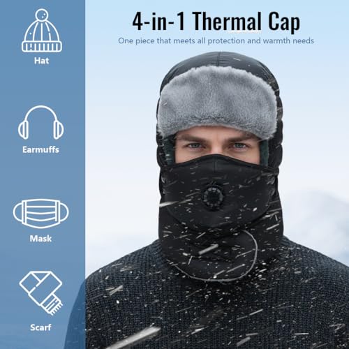 Image of SANNIDHI Winter Cap for Women Men Windproof Balaclava Ski Thermal Hat | Full Face Coverage, Ear and Neck Protection, Plush Lining, Wind Blocking, Flexible Fit for Cycling Hiking Skiing, Easy Care