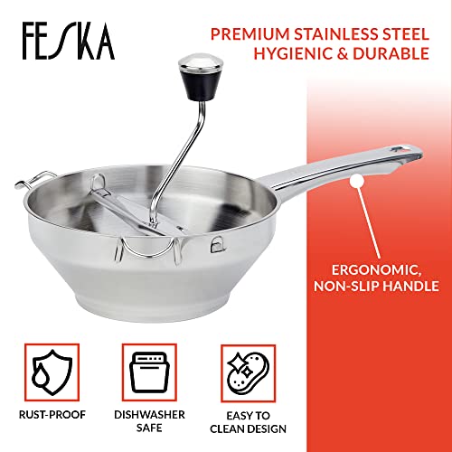 Feska Food Mill Stainless Steel With 3 Grinding Discs, Milling Handle & Stainless Steel Bowl - Food Mill For Tomato Sauce Incl. Silicone Scraper #TOP2