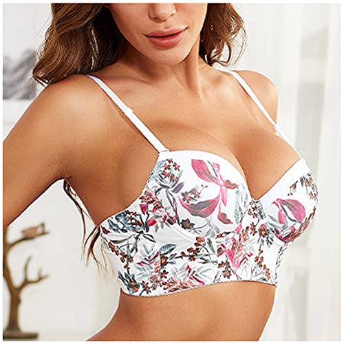 Women Seamless Longline Bralette Demi Balconette Wireless Push Up Underwire Bra Comfortflex Fit Floral Leisure Bras White #TOP4