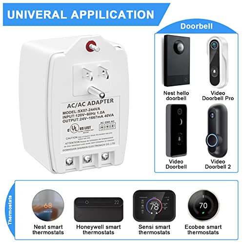 24Vac 40 Va Doorbell Transformer/Thermostat Transformer, Ac Plug In Transformer Adapter With Ptc Fuse Compatible With Most Doorbell And Thermostat, Ul Listed #TOP1