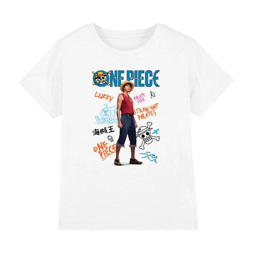 One Piece Boys Luffy Pirate Life Kids T-Shirt, White, 5-6 Years UK