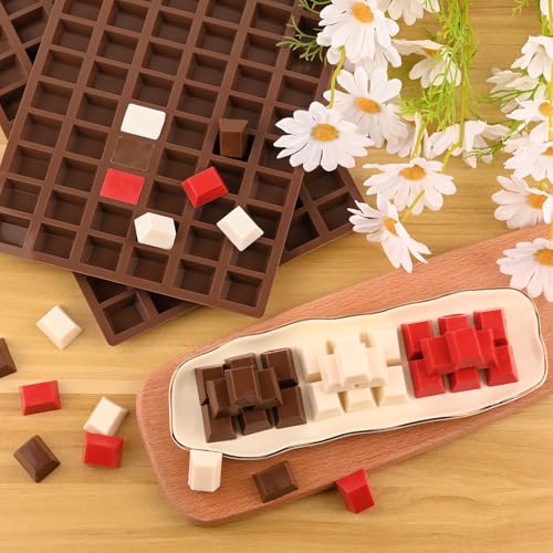 Image of Sakolla 2 Pack Square Chocolate Molds, 72 Cavities Terrace Silicone Molds for Chocolate, Candy, Gummy, Jelly, Ganache, Ice Cubes (Brown)