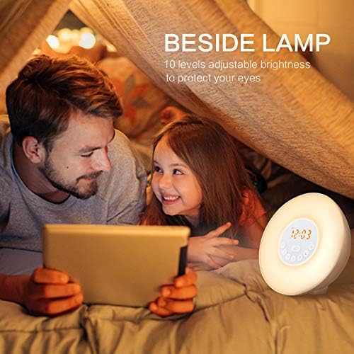 Forynd Sunrise Alarm Clock Wake Up Light - Upgraded Version Light Alarm with Sunrise/Sunset Simulation Dual Alarms and Snooze Function, 6 Colors Atmosphere Lamp, 6 Natural Sounds and FM Radio
