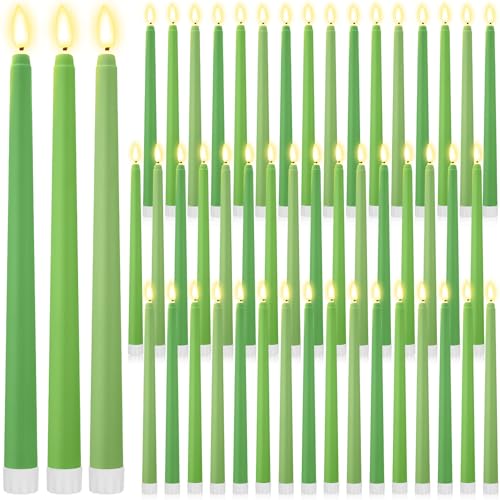 Image of Handepo 48 Pack Flameless Taper Candles Realistic with Flickering Candlelights Plastic 11 Inch Last Long Battery Operated Window Candlestick for Halloween Christmas(Bright Green)