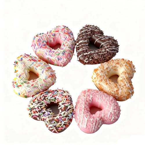 Xiuhusha Fake Donuts 6PCS Artificial Doughnut Dessert Heart-Shape Artificial Cake Dessert Fake Cupcake Faux Food Model Realistic Donuts for Decoration Display Photography Props