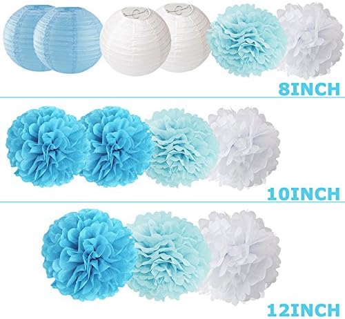 Boy Baby Shower Decorations Boy Baby Shower It's A BOY Bunting Banner Baby Blue White Turquoise Tissue Paper Pom Poms Tissue Paper Flowers Balls Paper Lanterns Baby Boy Baby Shower Party Decorations