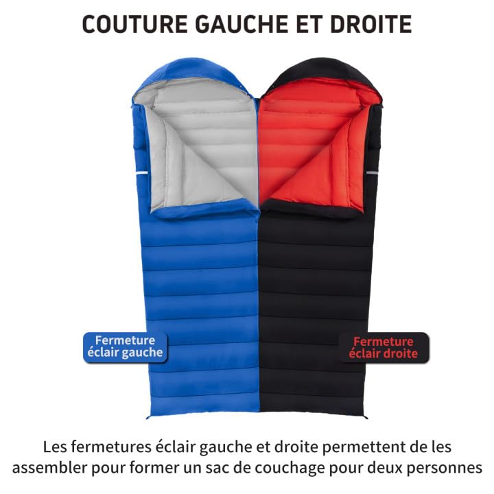 Sac De Couchage Bessport 3-4 Saisons – Flanelle Douce, Imperméable, Compact 38x25cm – Pour Camping, Rando, Voyages