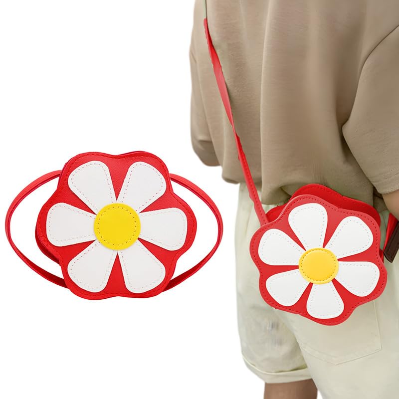 Bembika Kids Sling Bag - Trendy Crossbody Sling Backpack for Kids, Cute PU Material Mini Sling Bag for Children, Colorful Shoulder Bag for Girls, Stylish Small Sling Bag for Baby Girls-(Red Flower)