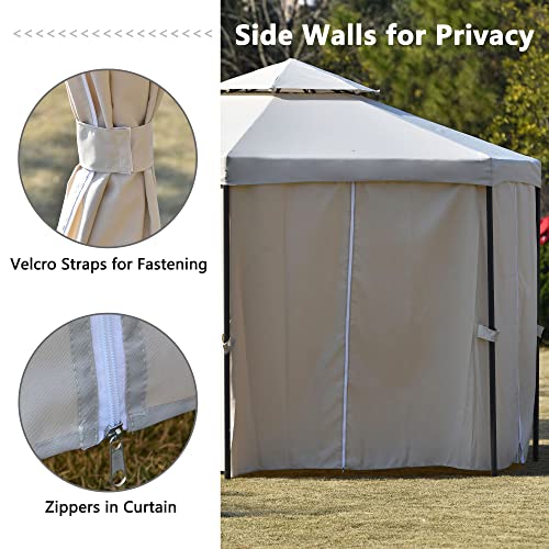 Morhome 11' X 11' Patio Gazebo, Double Roof Hexagon Outdoor Gazebo Canopy Shelter W/With Netting & Curtains, Solid Steel Frame For Garden, Lawn, Backyard And Deck, Beige #TOP5