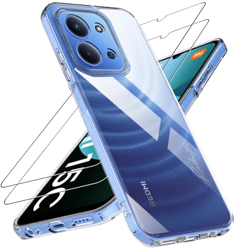Natbok Hülle für Xiaomi Redmi 15C / Redmi 15 C 4G/5G Hülle mit 2 Panzerglas TPU Stoßfänger Harte PC Rückseite Nie Vergilbungs Dünn Transparent Handyhülle Case für Redmi 15C