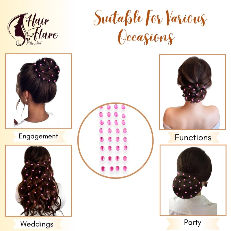 Image of Hair Flare Shimmering Oval Hair Stickers: Easy Stick-On Hair Accessories, 36 Pieces per Pack 2869 BabyPink