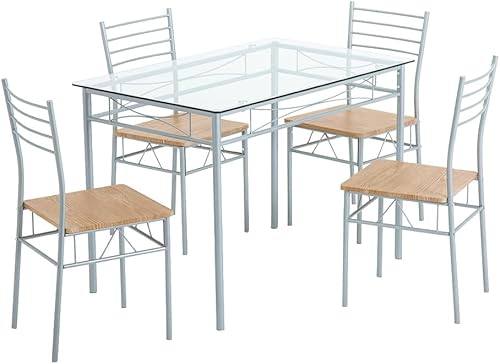 Miniatura 1 de Juego de mesa de comedor de cristal de 5 piezas, ahorro de espacio, juego de mesa de comedor de cocina con 4 sillas, juego de mesa de desayuno
