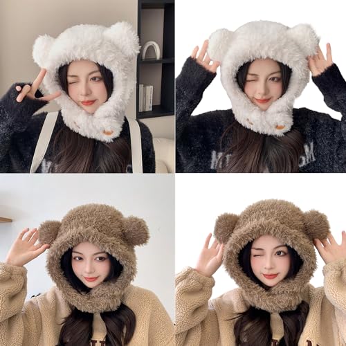 Oversized Bear Hat Camping Photo Props New Year Thick Winter Hat Adults Kids Furry Bear Ears Y2K Photo Props2