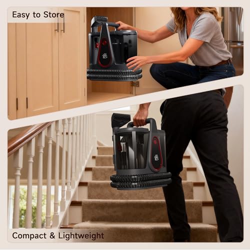 Image of WURESE Portable Upholstery & Carpet Cleaner, Spot Cleaner Machine, GrayRed | Portable pet stain cleaner with dual tanks, 3-in-1 deep suction, lightweight & self-cleaning.