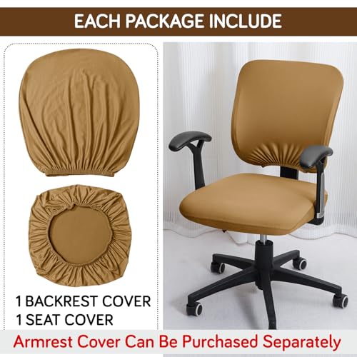 Image of HOKIPO 'SereneSolids' 140 GSM Office Chair Cover for Task Chair - 140 GSM Stretchable Fabric - Washable & Anti-Slip - Fits Small Office Chairs Without Headrest, Camel (AR-5224-CML)
