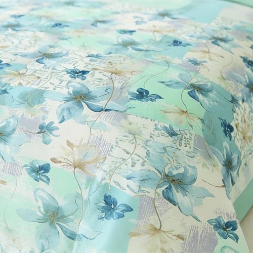Image of LANE LINEN 100% Cotton Printed King Size Bedsheet - Blue White | OEKO-Tex Certified, 250TC, Fits King & Double Bed, Floral Print, Breathable & Wrinkle-Free, Includes 2 Pillow Covers