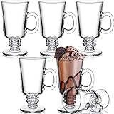 6 Pieces 8 Ounce Irish Coffee Mugs Irish Coffee Glasses Clear Glass Cup with Handle High Base Glass Latte Cup Footed Irish Coffee Mug Clear Coffee Glass Mugs for Hot Beverages and Cold Beverages