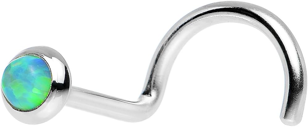 Body Candy 14k White Gold 2mm Lime Synthetic Opal Left Nose Stud Screw 20 Gauge 1/4"