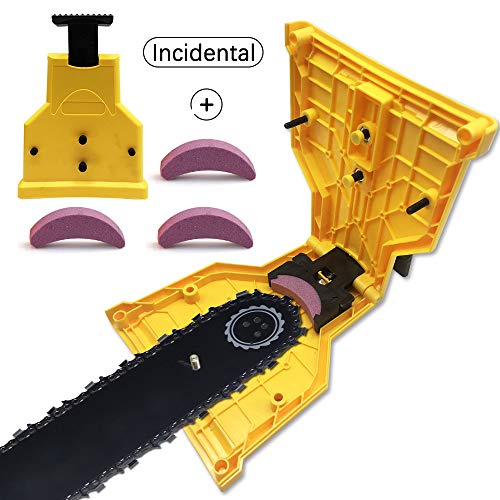 XBUTY Chainsaw Sharpener, The Second Generation New Portable Chain Saw Blade Teeth Sharpener with 4 Pcs Fast-Sharpening Stone Grinder Tools for 14/16/18/20 Inch One/Two/Nonporous Holes Chain Saw Bar