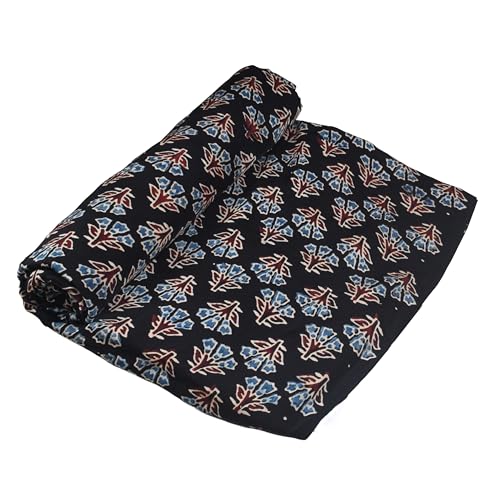 Image of Ethnics of Kutch Women's Ajrakh Modal Silk Natural Dye Hand Block Print Unstitched Kurta Fabric Mtr Length (2.5 Mtrs - Black 30101A)
