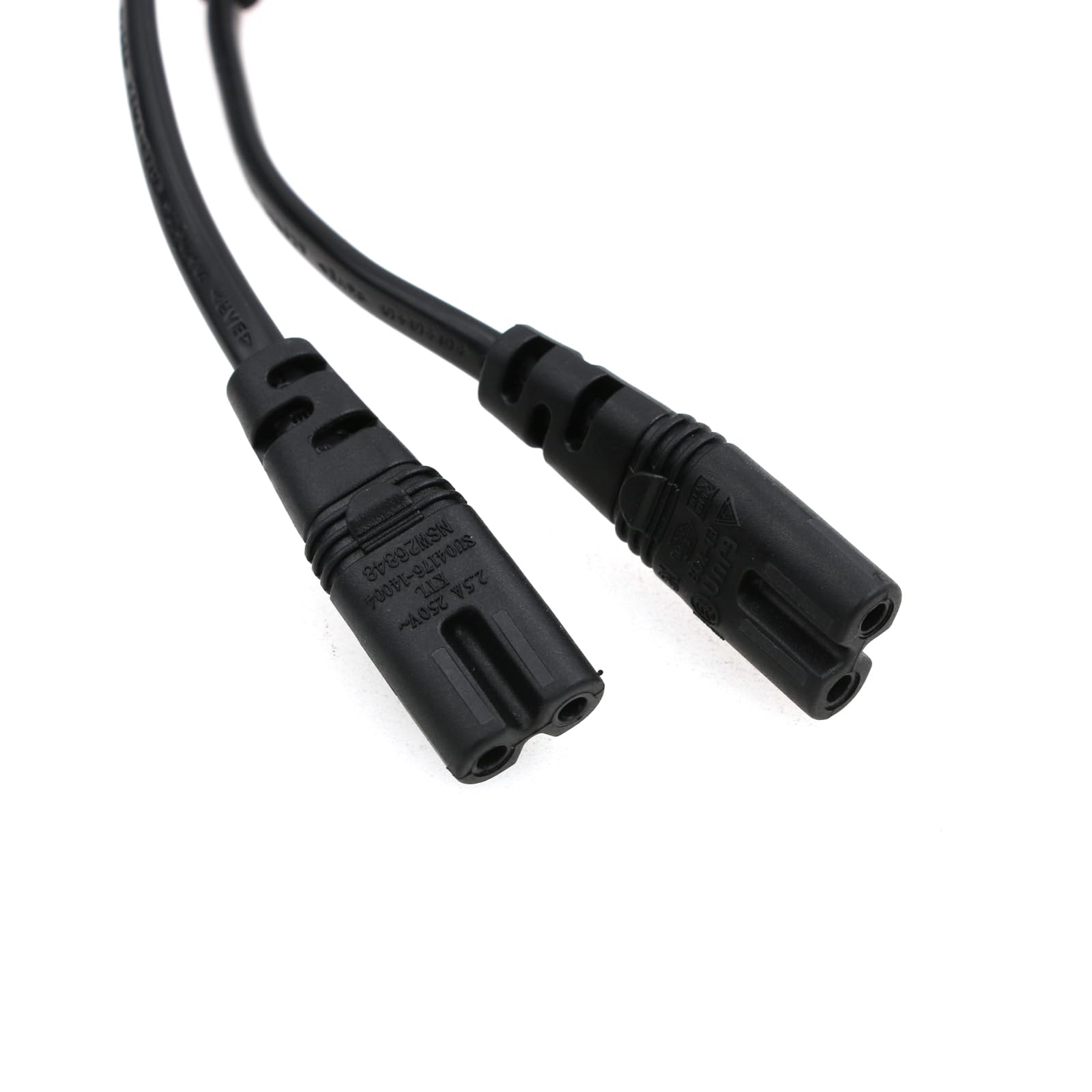 IEC320 C8 to 2X C7 Y Splitter AC Power Cord,IEC Figure 8 Male to 2 Female Power Splitter Cable,1 in 2 Out AC Power Cord,for LCD Monitors Speakers (2pack,C8-2x C7,Straight, 11.81in/30cm)
